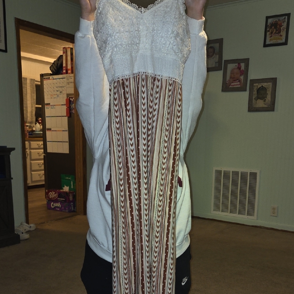 No Boundaries White and Brown Maxi Dress